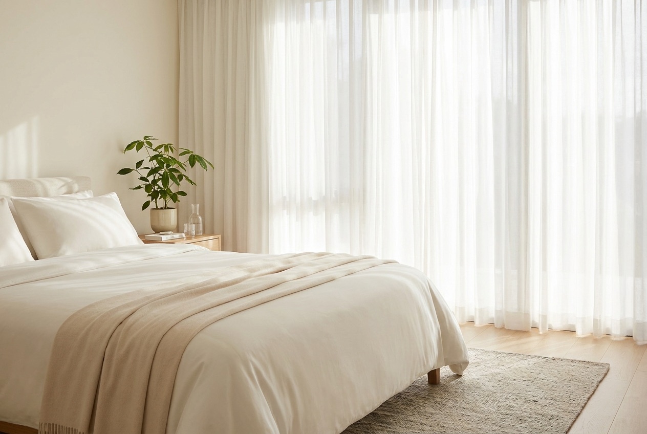 A serene, freshly made bed with crisp white linens